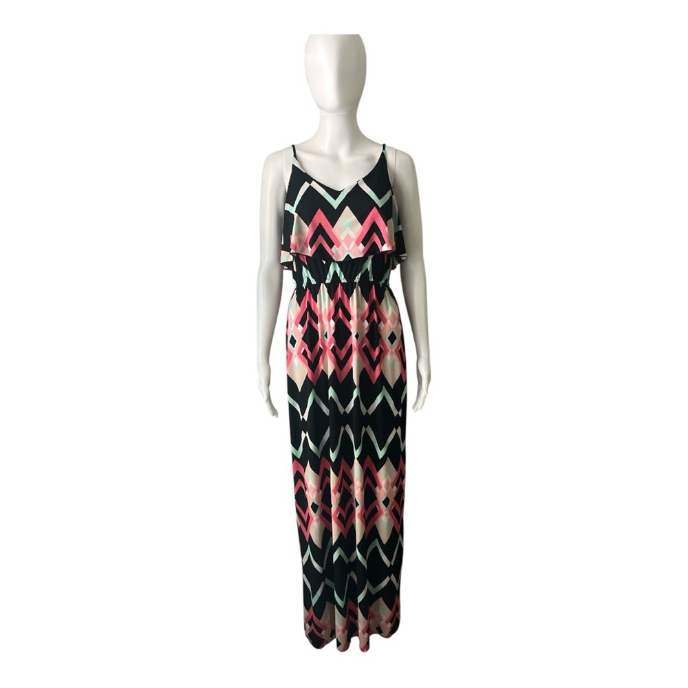 Trixxi Chevron Pattern Maxi Dress - Pink and Black Size M